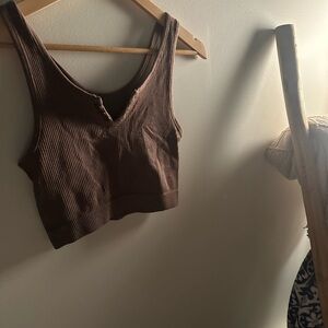 Brown Ribbed Crop Top